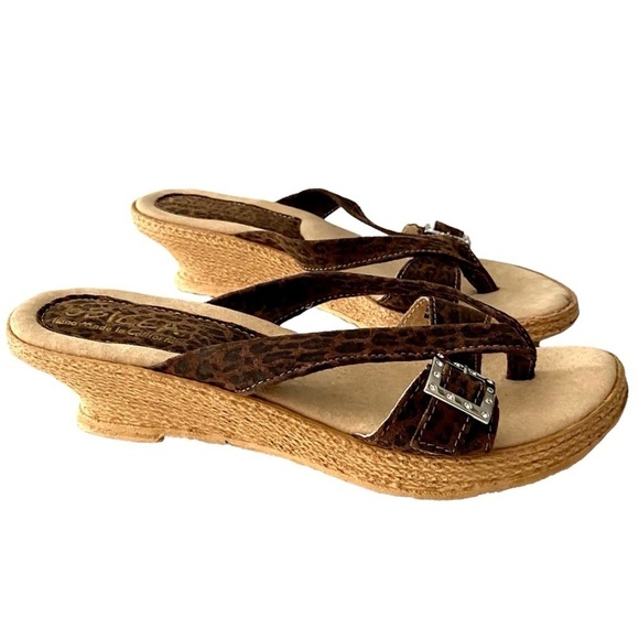 Sbicca Leather Wedge Espadrilles Sandals 9 Boho Summer Casual Vacation Travel - Picture 1 of 14